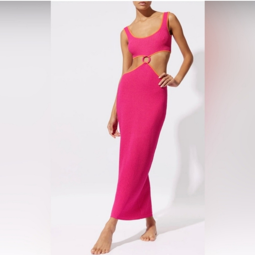 SOLID & STRIPED Baily Dress in Shocking Pink & Clementine